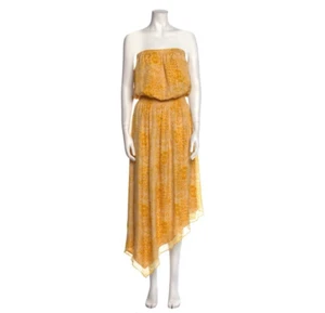 RAMY BROOK Women's S Strapless Yellow Silk Asymmetrical Midi Lined Summer Dress - Picture 1 of 13