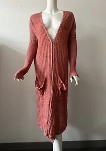 Free People weiche rote Baumwolle Rayon gerippt gestrickte lange Staub-Strickjacke M - Bild 1 von 7