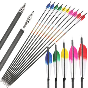 SP250-600 31" Archery Pure Carbon Arrows 5" Natural Feather Recurve Compound Bow - Picture 1 of 15