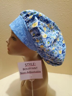 Daisies Blue & Yellow Women's Bouffant Surgical Scrub Hat/Cap Handmade - Image 1 of 4