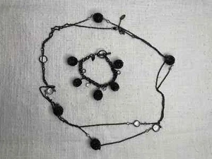 Miriam Haskell Vintage Designer Modeschmuck Set Kette und Armband schwarz blau - Bild 1 von 5