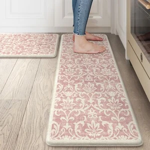 Kitchen Rugs Non Slip Cushioned Kitchen Floor Mats Set of 2 Pink Anti-Fatigue... - Picture 1 of 7