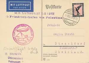 Card Zeppelin 1929 Airship Germany USA LZ 127 Orientfahrt Palestine Palestina - Picture 1 of 2