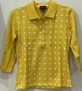 T-shirt donna manica 3/4 colletto giallo/bianco cotone a pois nuova con etichetta taglia S - Foto 1 di 4