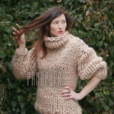 Strickpullover klobige Wolle handgefertigt Wollpullover Rollkragen Strickpulli - Bild 1 von 4