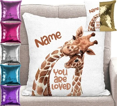 Personalised Giraffe Cushion Cover - Sequin Mermaid Pillow - image 1 of 4