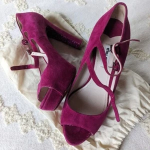 Miu Miu Purple Fuchsia Suede Glitter Mary Jane Platform Pumps 37.5 / 7.5 - Picture 1 of 14