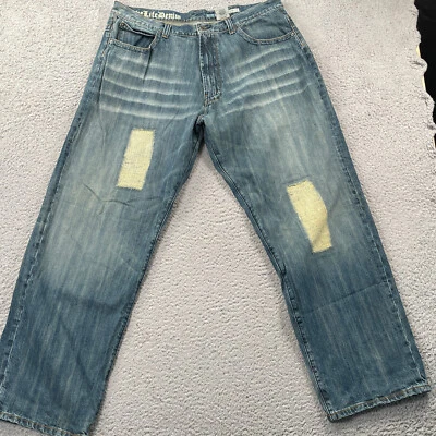 Pantalones de mezclilla vintage Azzure para hombre 42x34 Y2K holgados sueltos patinador parches desgastados Foto 1 de 4