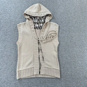 One Girl Who Sweater Vest Small Cream Hooded Full Zip Heavyweight Anthro Womens - Picture 1 of 9