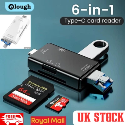 Memory Card Reader 6 in 1 USB OTG Multi Adapter SD SDHC Mini Micro M2 MMC XD CF - Image 1 of 4