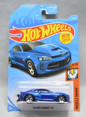 Hot Wheels Blue '18 COPO CAMARO SS #71 MUSCLE MANIA 5/10 MATTEL  B6 - Image 1 of 4