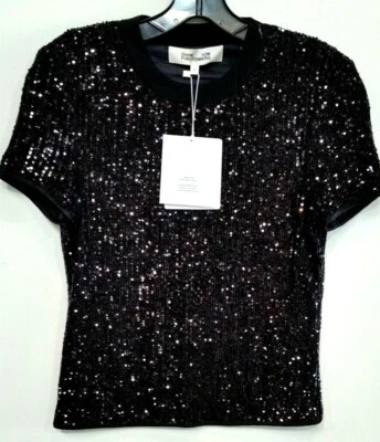 Camiseta Top Diane Von Furstenberg Dovera Lentejuelas "Negro" Talla S Nueva con Etiquetas Foto 1 de 4
