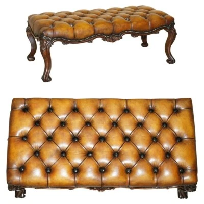 ПРЕКРАСНАЯ АНТИКВАРНАЯ ViCTORIAN ПАЛИСАНДР ШОУ РАМКА CHESTERFIELD КОРИЧНЕВАЯ КОЖА ТАБУРЕТКА ДЛЯ НОГ - Изображение 1 из 4