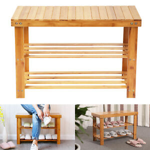 3 Tier Natural Bamboo Wooden Shoe Rack Bench Organiser Stand Storage Shelf Seat