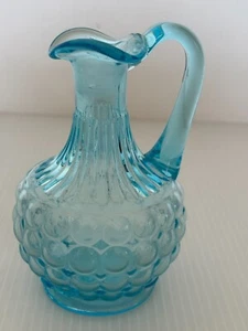 Antique Adams 1000 Eye Blue Glass Oil Vinegar Cruet EAPG Missing Stopper - Picture 1 of 6