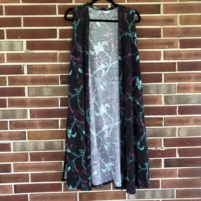 Colete Feminino Lularoe Cinza Azul Roxo Floral Frente Aberta Tamanho M A3493 - Imagem 1 de 4