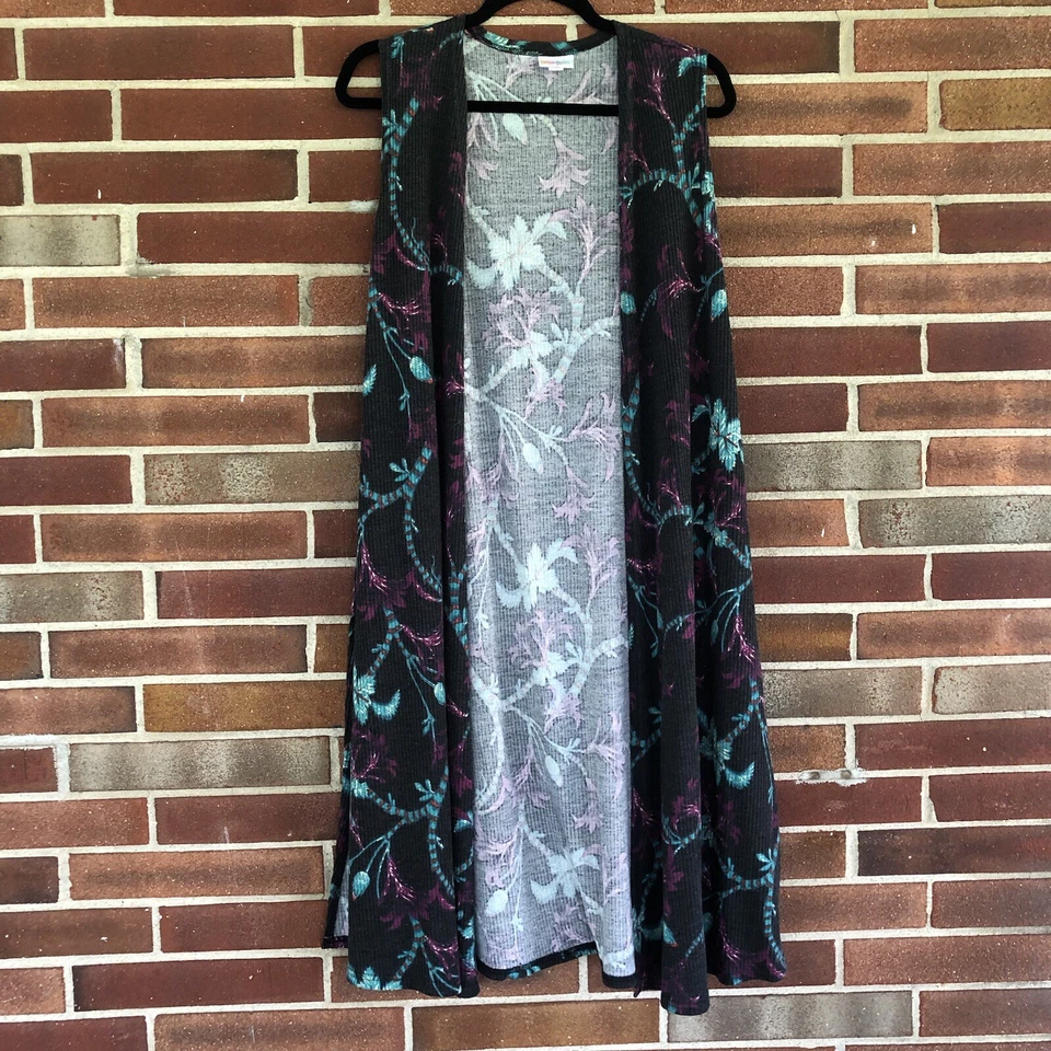 Chaleco Lularoe Gris Azul Púrpura Floral Frente Abierto Para Mujer Talla M A3493 Foto 1 de 4