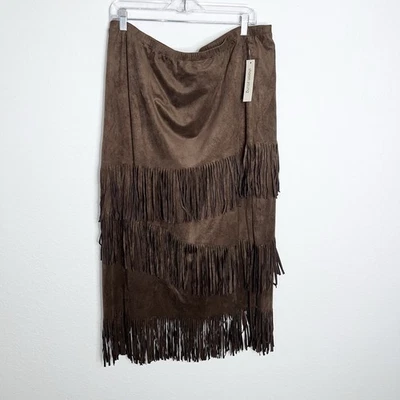 Falda Sharon Young con flecos para mujer XL marrón occidental midi imitación gamuza rodeo J Foto 1 de 4