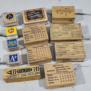 Vintage Rubber Stamps Teacher Homework Themed Lot Of 12 Scoring A+ Correct  - Picture 1 of 12