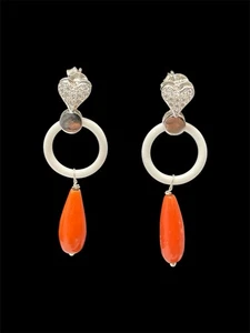 Orecchini artigianali in argento con Corallo onice zirconi - Foto 1 di 5