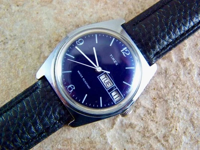 Vintage 1979 Mens Timex Blue Marlin Day & Date Watch, Works Good. New  Band - Image 1 of 4
