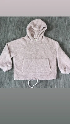 American Eagle Size Small Oversized Hooded Pullover Teddy Bear Fleece Light Pink - Image 1 of 4