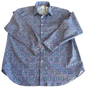 Society of Threads Hombre XXL Delgado Azul Geométrico Manga Larga Con Botones Nuevo Con Etiquetas - Imagen 1 de 4