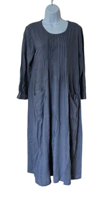 YOUGA Oversized Linen Custom Handmade Midi Dress Size Large Gray Blue Minimalist - Image 1 of 4