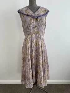 Vintage FIC Silk Fushimi 70s Lilac Purple Floral Lace Trim Dress S M 8 10 - Bild 1 von 22