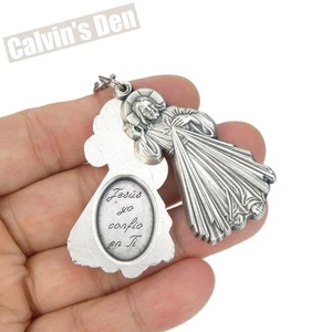 Portachiavi Divina Misericordia Gesù stile medaglione scorrevole tono argento regalo Italia - Foto 1 di 8