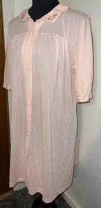 VTG LORRAINE Pink Nylon embroidery Housecoat Robe Sz L Silky Nightie Intimates - Picture 1 of 7