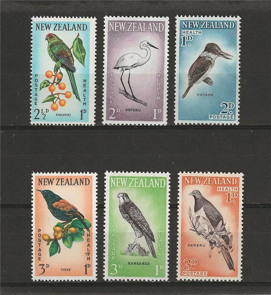 Nueva Zelanda 1960 Sc# B59-64 3 juegos aves martín pescador Kotare Kereru Kakariki MNH Foto 1 de 1