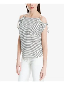 MAX STUDIO Womens Ivory Cold Shoulder Striped Boat Neck Top XS - Picture 1 of 9