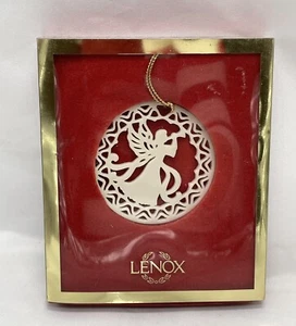 Lenox Porcelain Christmas Yule Angel Ornament HTF Holiday White Round W/Box - Picture 1 of 5