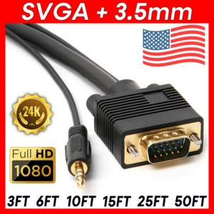 Cable de monitor VGA de 3,5 mm de audio SVGA cable de monitor HD15 PC computadora cable de VGA a VGA - Imagen 1 de 13