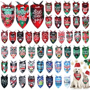 50 Pcs Christmas Plaid Dog Bandanas Bulk Holiday Dog Scarf Bibs Puppy Bandana... - Picture 1 of 7