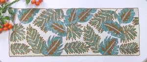 Corredor de Mesa Hojas de Otoño con Cuentas - Lino Floral, Perfecto Regalo Día de la Madre’s - Imagen 1 de 8