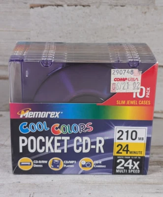 Memorex Colors Pocket CD-R 8cm Mini Disks 10 Pack - 210MB - Sealed New Old Stock - Image 1 of 4