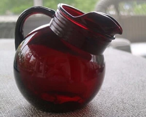 Anchor Hocking Fire King Ruby Red Glass 6" Tilt Ball Ice Lip Pitcher *** - Picture 1 of 7