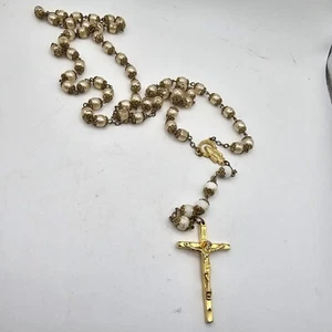 Rosenkranz Kunstperlen Perlen Kruzifix Goldfarben Hergestellt in Italien Katholische Reliquie 24 Zoll  - Bild 1 von 10