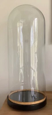 Antiker Glasdom Höhe 61 cm D=21,5 cm mit Holzsockel Glassturz für Pendeluhr - Bild 1 von 4