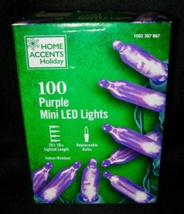 NEW Home Accents Holiday 100 PURPLE MINI LED STRING LIGHTS Halloween Christmas - Picture 1 of 1