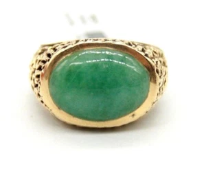 STUNNING VINTAGE MEN`S 14K YELLOW GOLD NATURAL OVAL JADE RING.SIZE 8  10.2gr - Picture 1 of 12