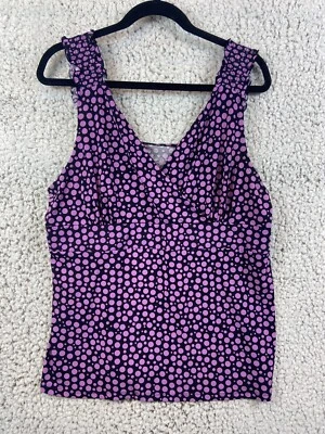 Purple & Black polka dot wide strap V-Neck stretchy blouse women's size 2XL — 第 1/4 张图片