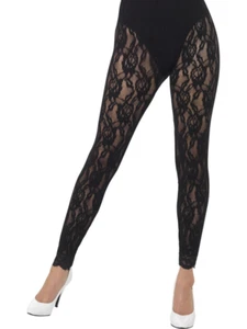1980s Fancy Dress Accessory Black Lace Leggings 80s Disco Accessory - Picture 1 of 1