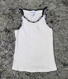 VTG Y2K Juicy Couture Ribbed Tank Top Womens Medium White Rayon Spell Out Shirt - Picture 1 of 10