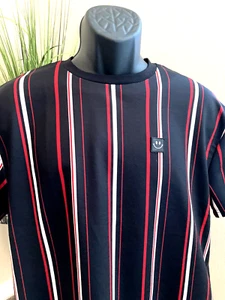 NEW MENS SHEIN BLACK-RED-WHITE STRIPE PULL OVER SHIRT Sz SM - Picture 1 of 4