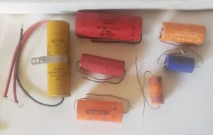 7 Condensadores Electrolíticos Vintage Nuevo de Lote Antiguo Aerovox Mallory SA Italia Lyticap Sangamo - Imagen 1 de 9
