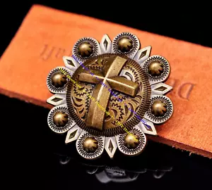 6X HEAVY BRASS CROSS BERRY LEATHERCRAFT WESTERN SADDLES CONCHOS SCREWBACK DECOR - Picture 1 of 10