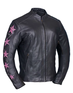 Womens Embroidered Stars Vented Leather Motorcycle Biker Jacket MEDIUM CLOSEOUT - Foto 1 di 2